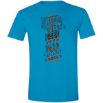 Blue t-shirt featuring a highly detailed, exploded technical parts diagram of a Toyota 4A-GE 4-cylinder engine block and internals.